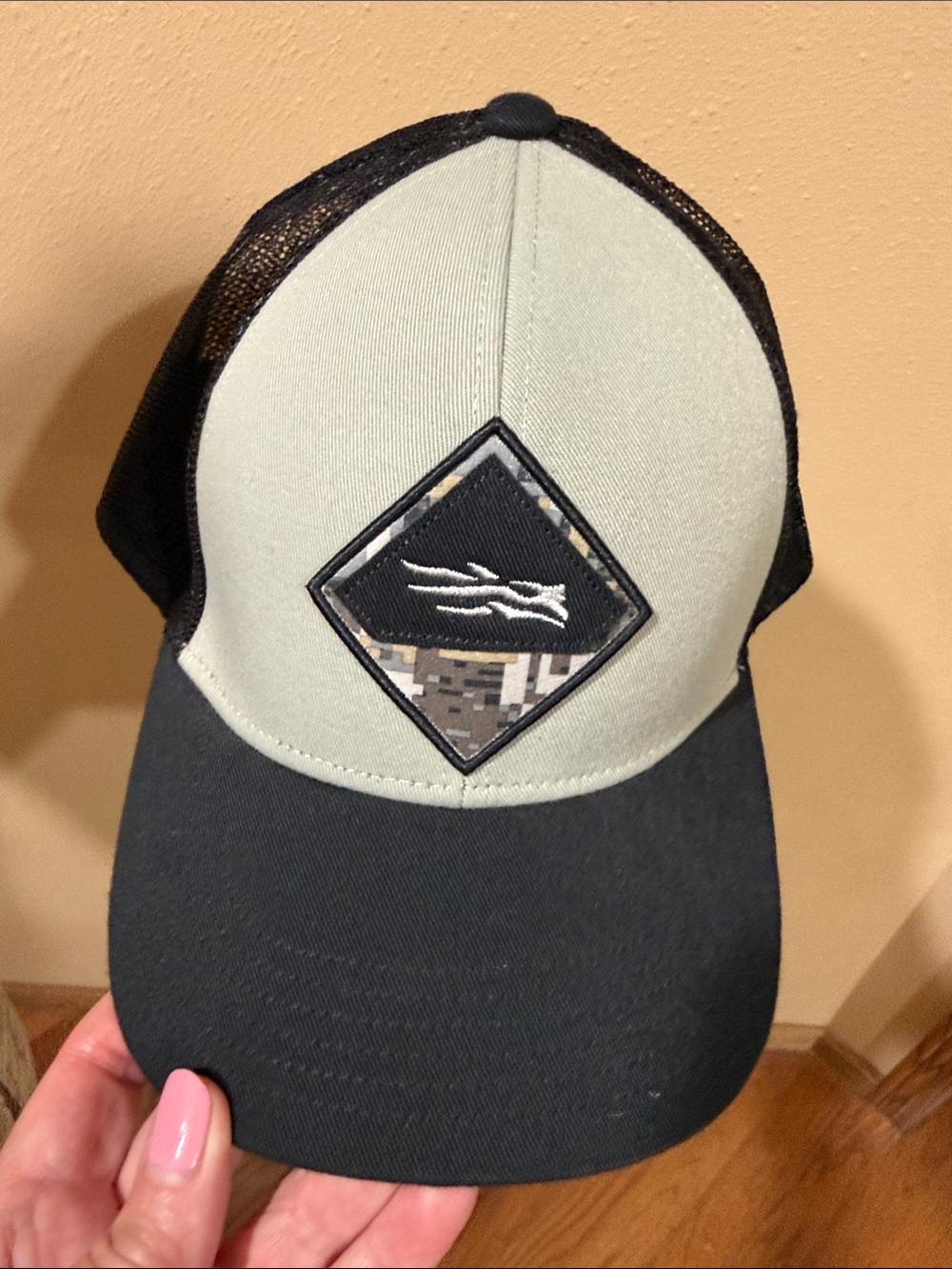 Born Primitive Black Brim and Light Gray Front Trucker Hat with Camo Patch